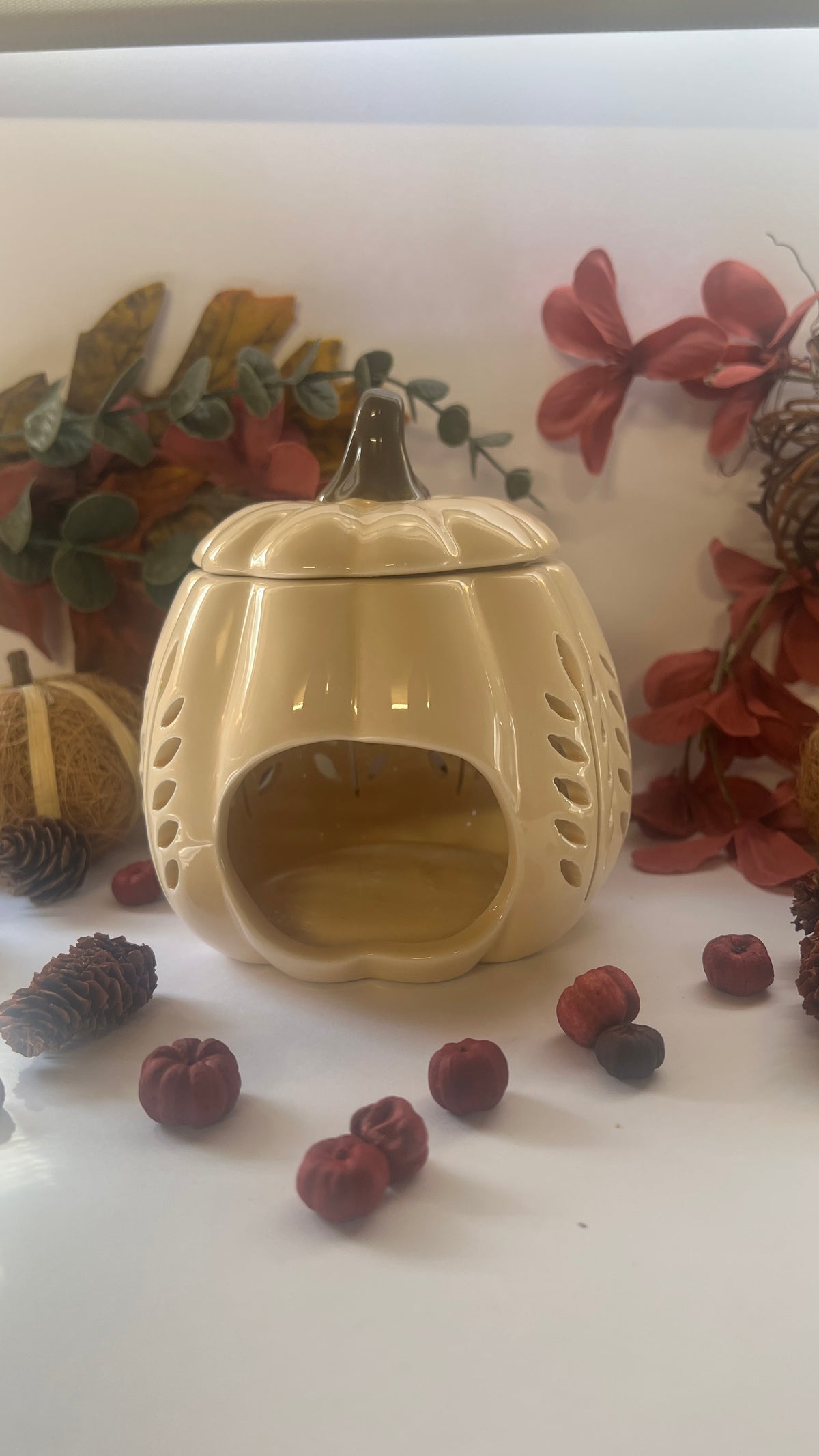 Cream Leaf Cut Out Pumpkin Oil/Wax Burner